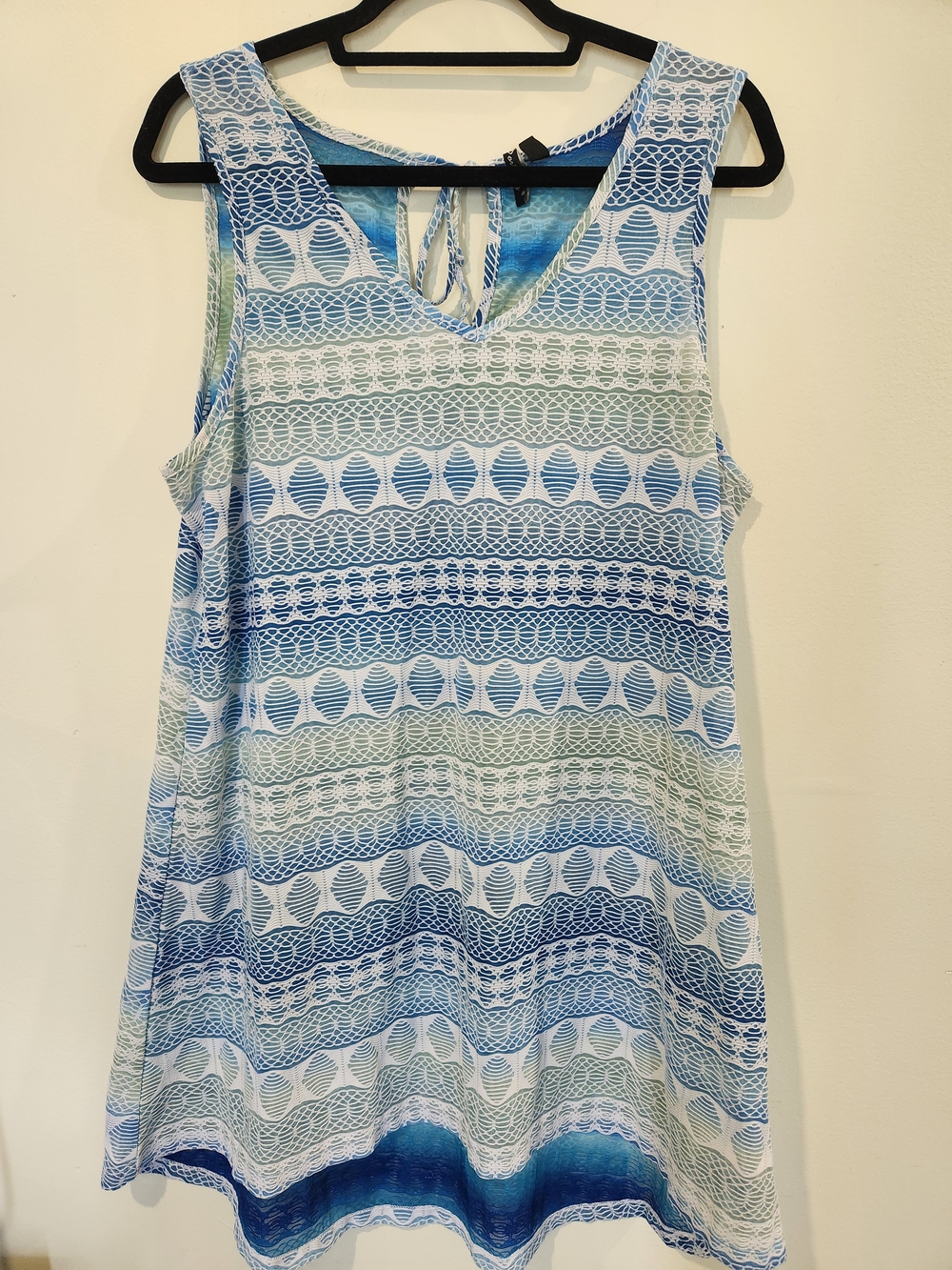 Sleeveless Blue & Seafoam Striped Swim Cover-Up with Keyhole Back